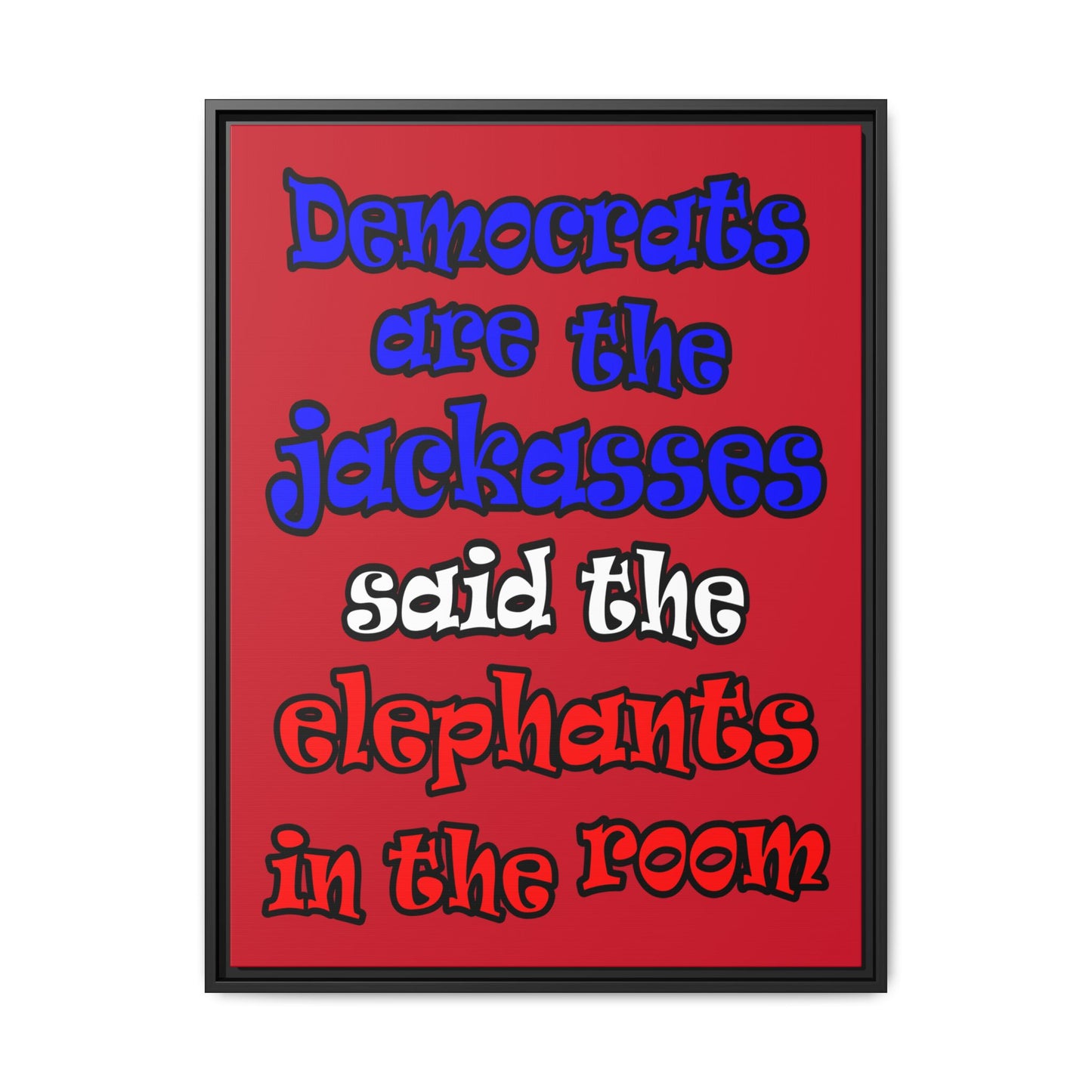 donkeys and elephants - framed canvas art (dark red)