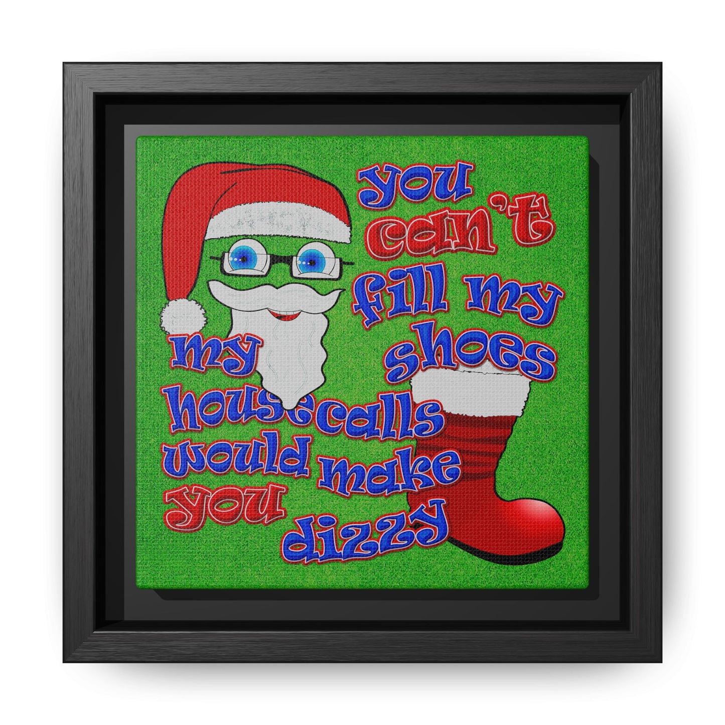 santa's shoes - framed canvas art (green turf)