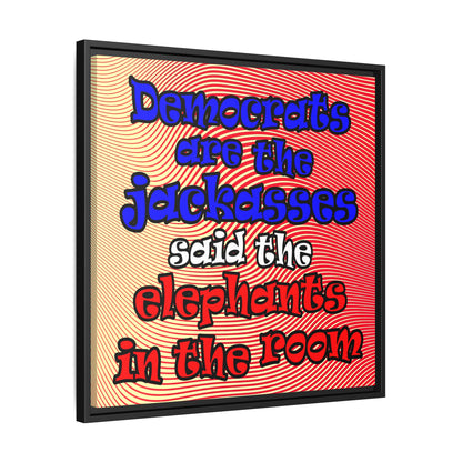 donkeys and elephants - framed canvas art (yellow-orange wave)