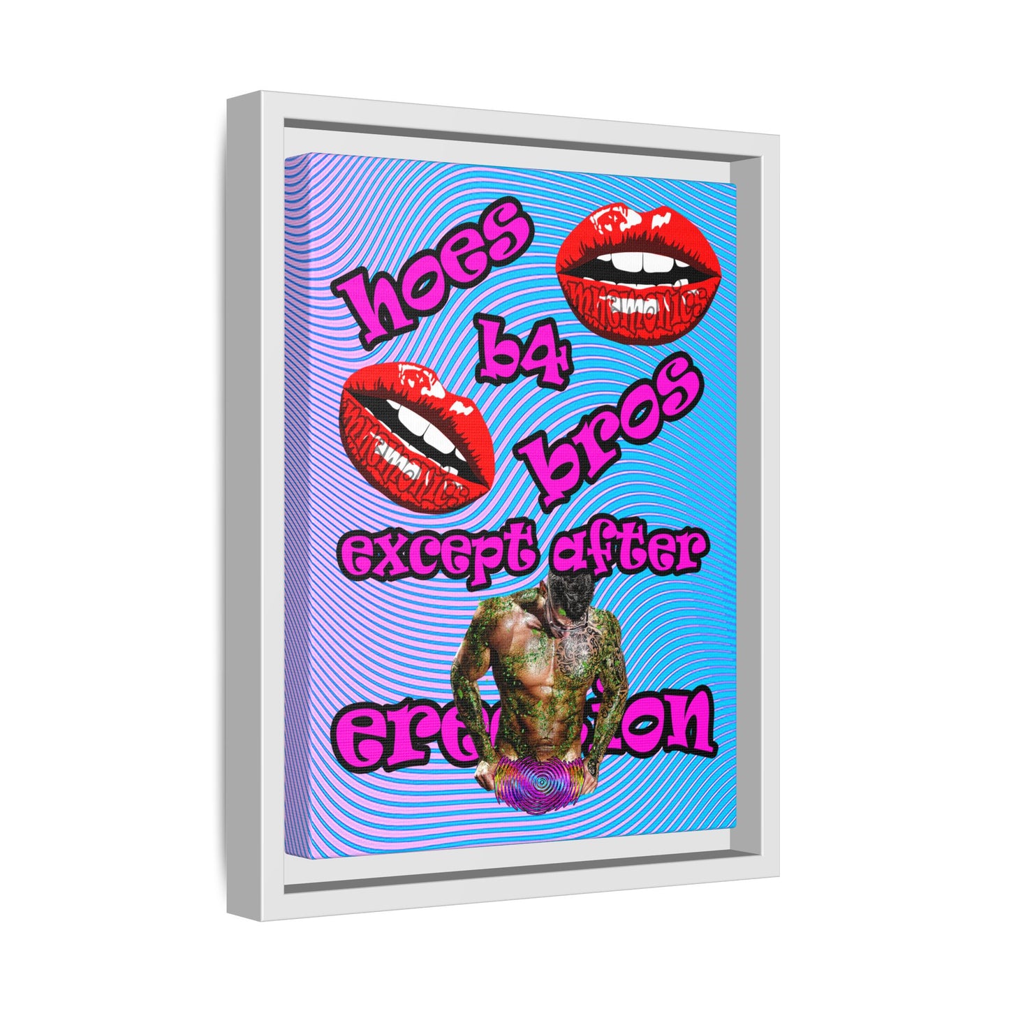 hoes b4 bros - framed canvas art (light blue-purple wave)