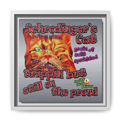 schrodinger's cat - framed canvas art (brushed nickel)