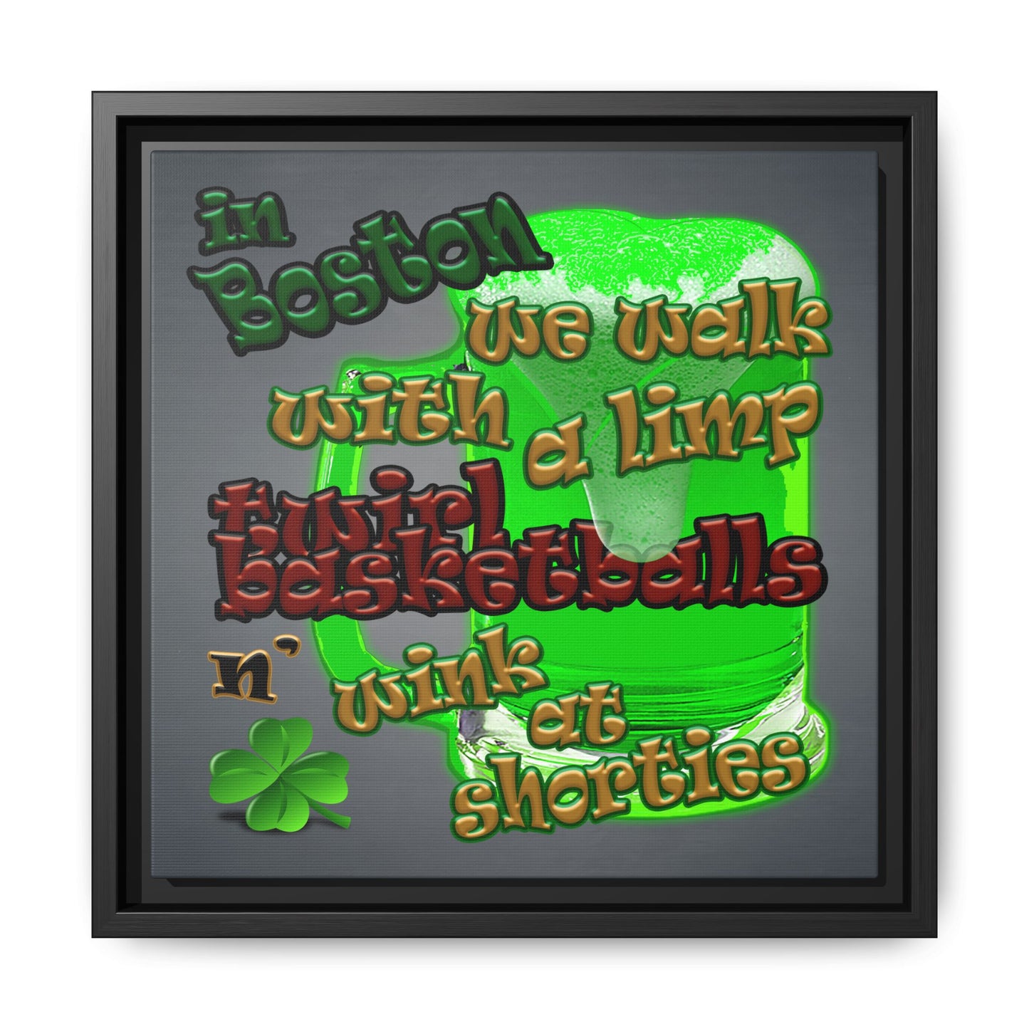 celtics logo - framed canvas art (grey-light grey)