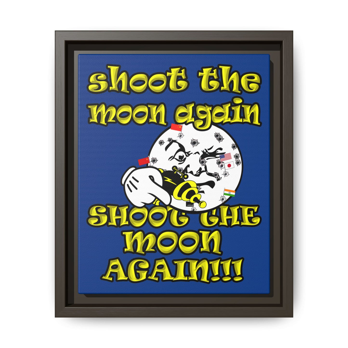 shoot the moon again - framed canvas art (dark blue)
