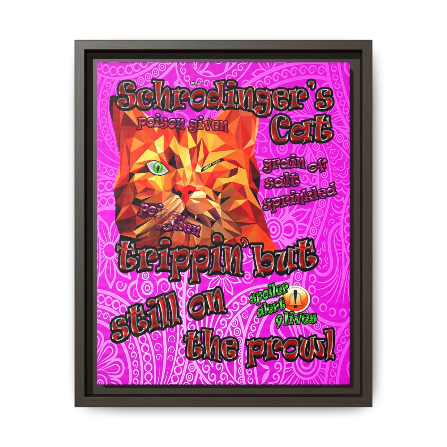 schrodinger's cat - framed canvas art (pink swirl)