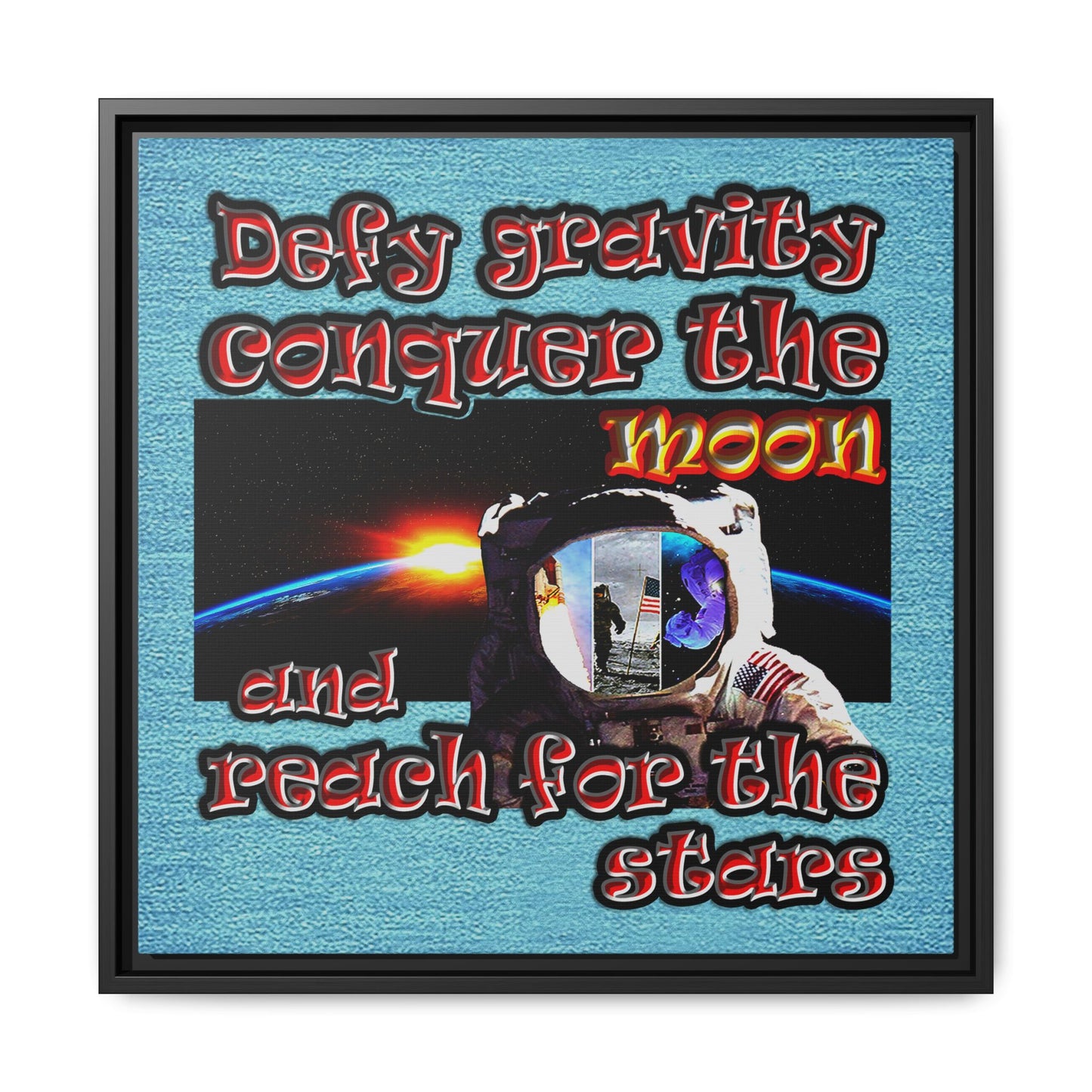 defy conquer reach - framed canvas art (faded blue)