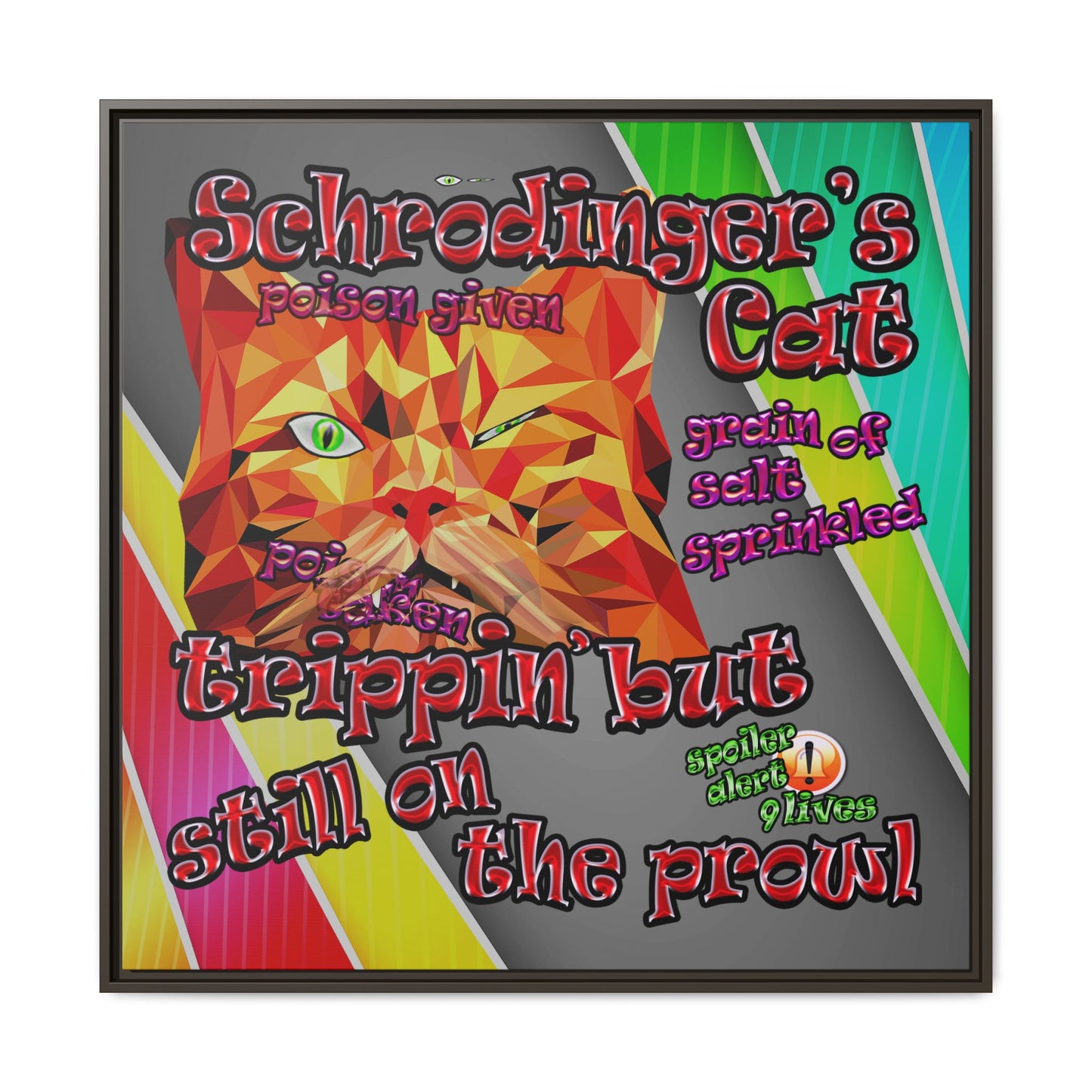 schrodinger's cat - framed canvas art (rainbow split)