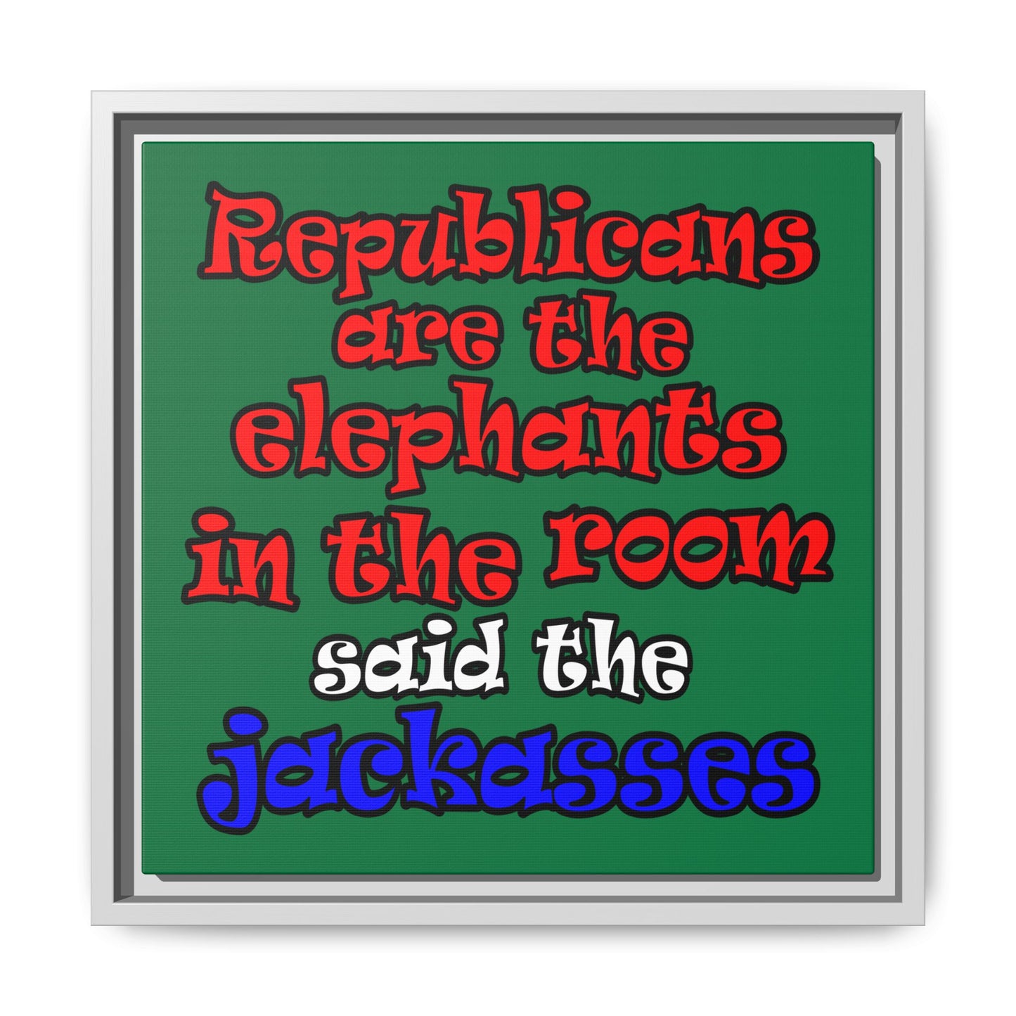 donkeys and elephants - framed canvas art (dark green)