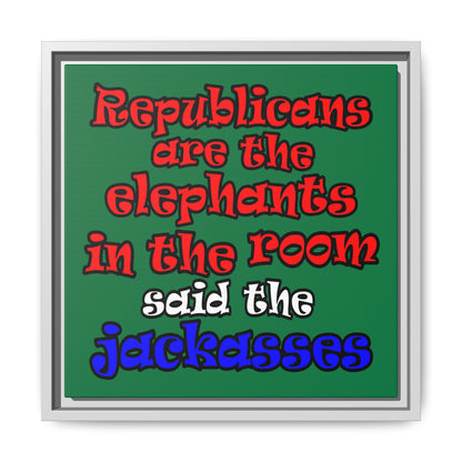 donkeys and elephants - framed canvas art (dark green)