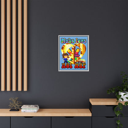 love peace - framed canvas art (light blue)