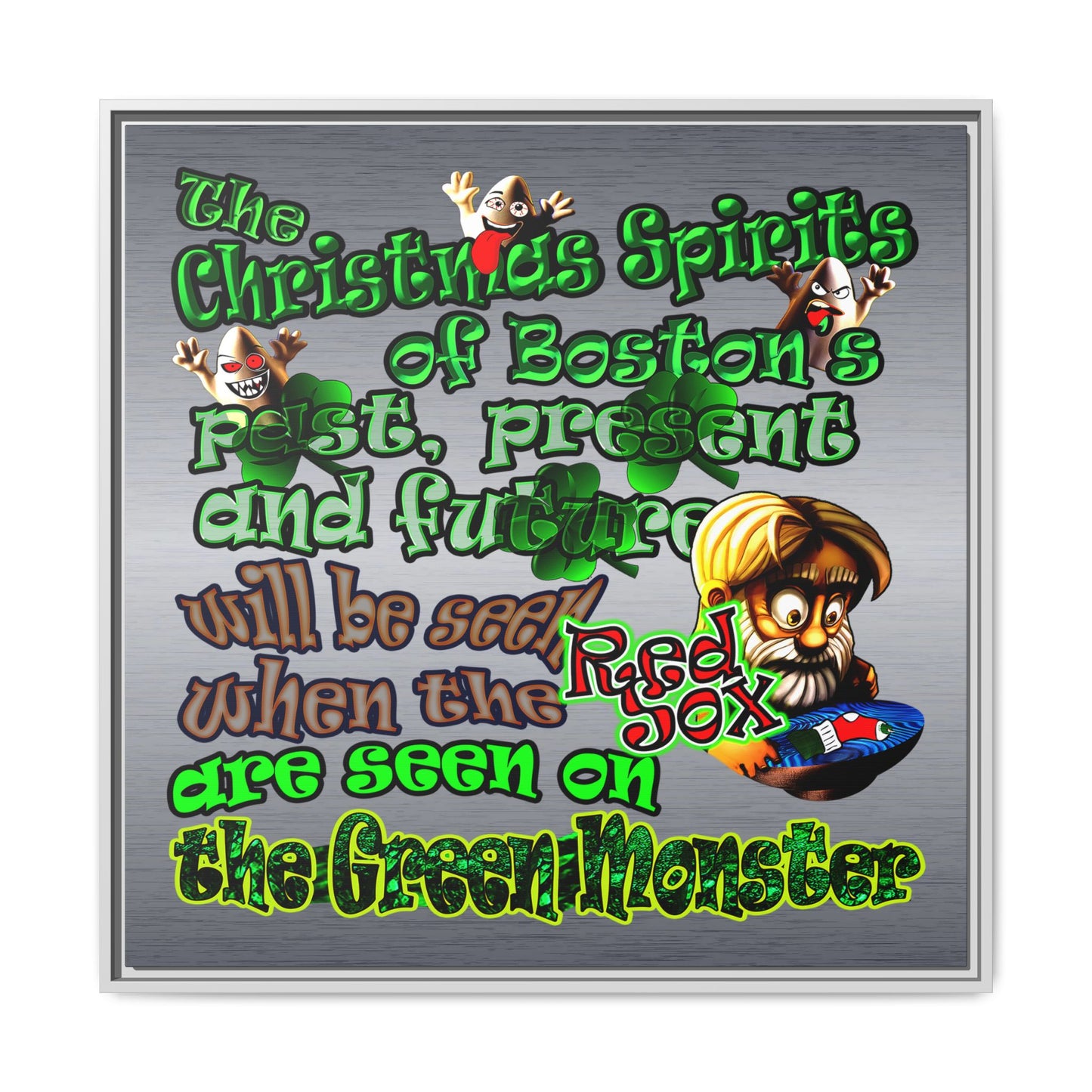 christmas spirits of boston - framed canvas art (brushed nickel)