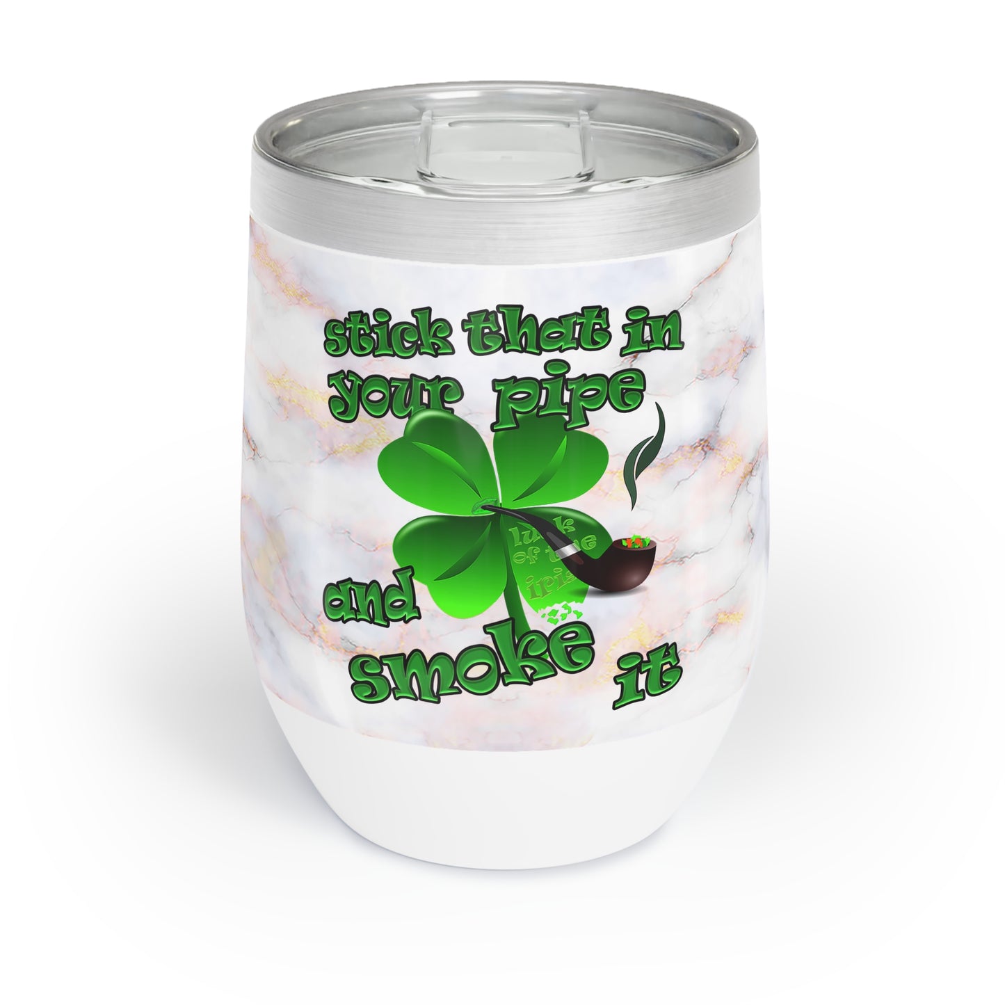 celtics logo - Chill Wine Tumbler (white marble)