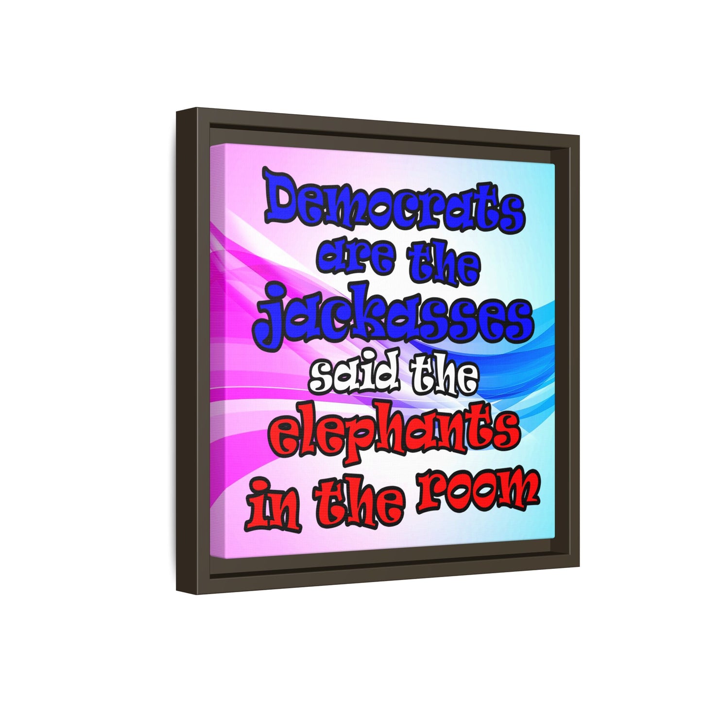 donkeys and elephants - framed canvas art (light blue-pink wave)