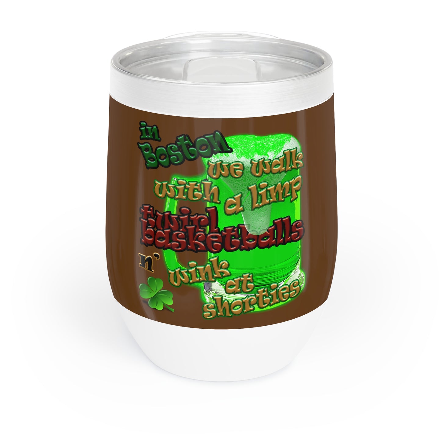 celtics logo - Chill Wine Tumbler (brown)