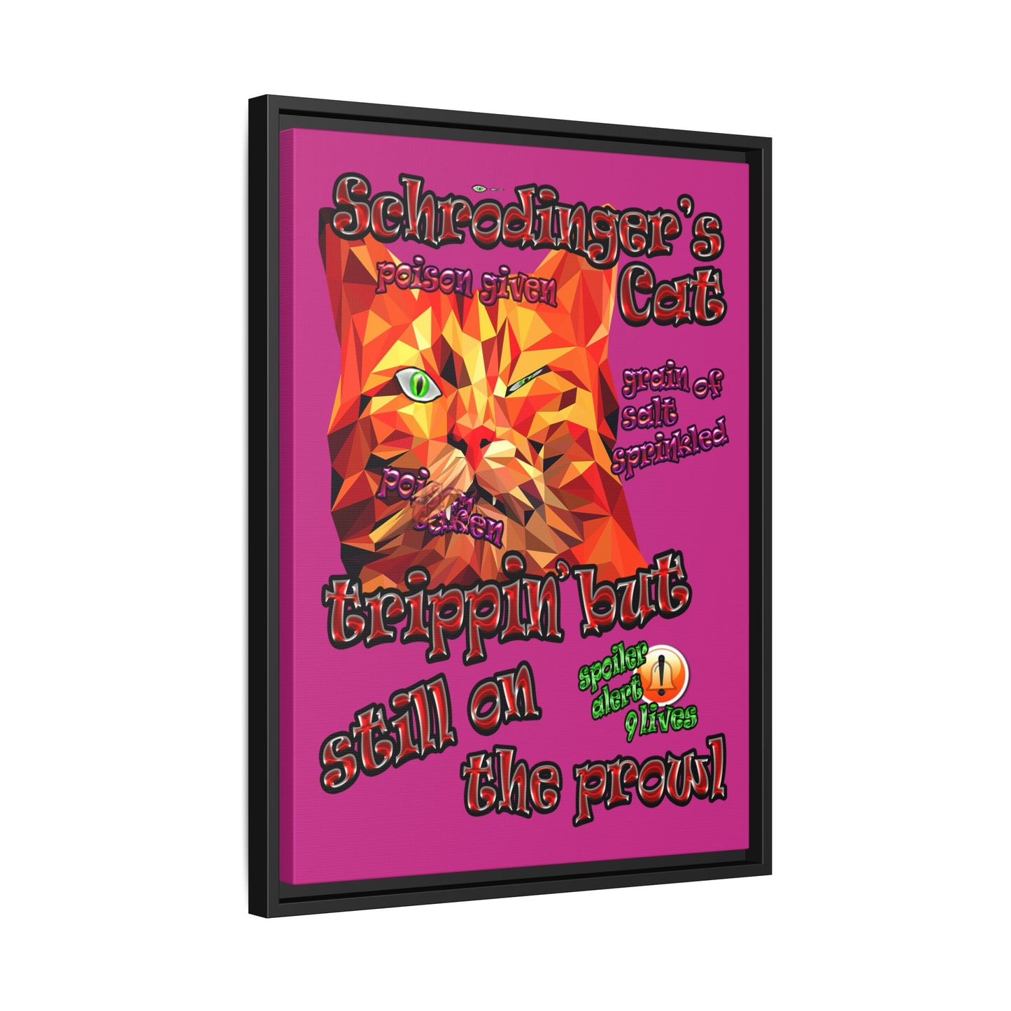 schrodinger's cat - framed canvas art (pink)