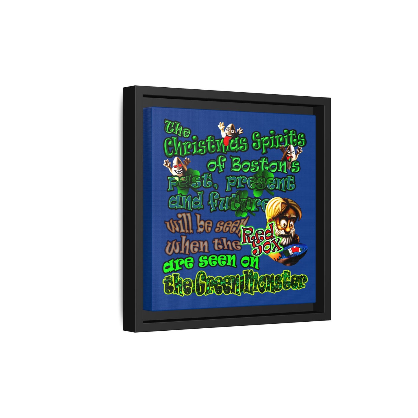 christmas spirits of boston - framed canvas art (dark blue)