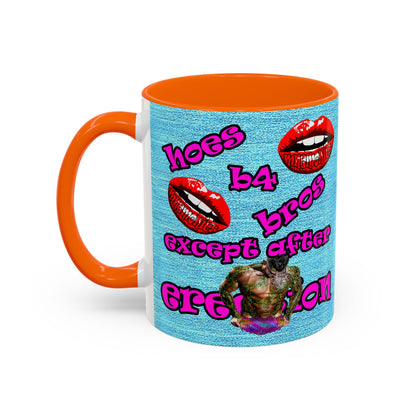 hoes b4 bros - Accent Mug (faded blue)