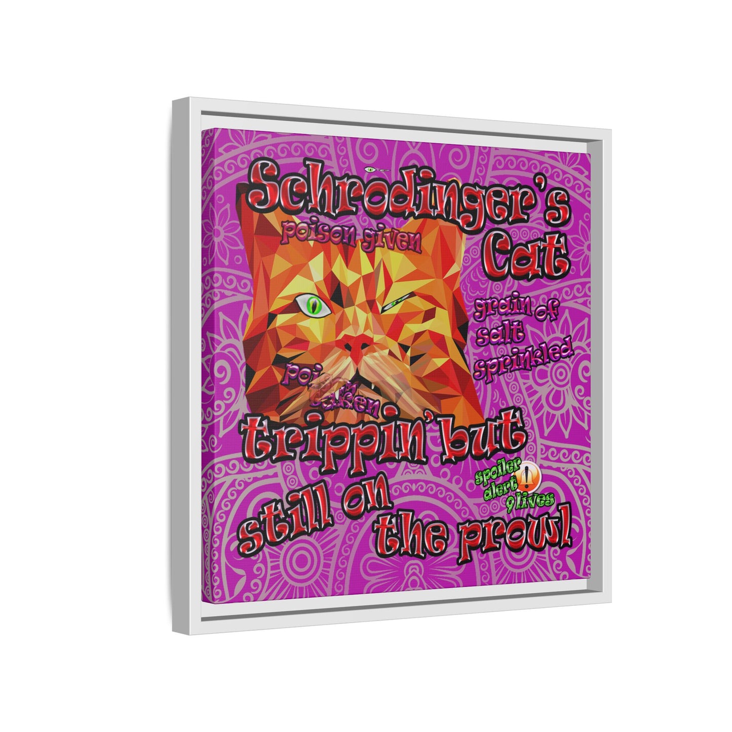 schrodinger's cat - framed canvas art (pink swirl)