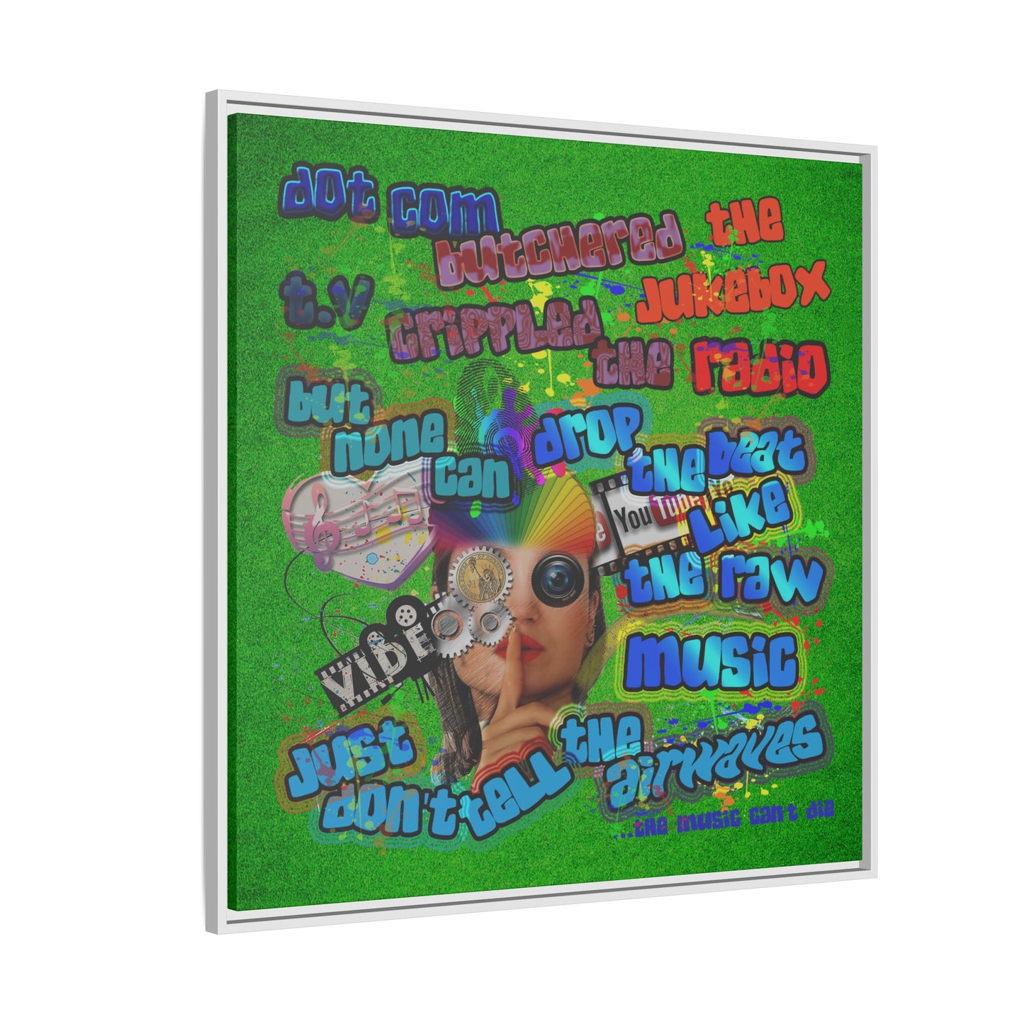 drop the beat - framed canvas art (green turf)
