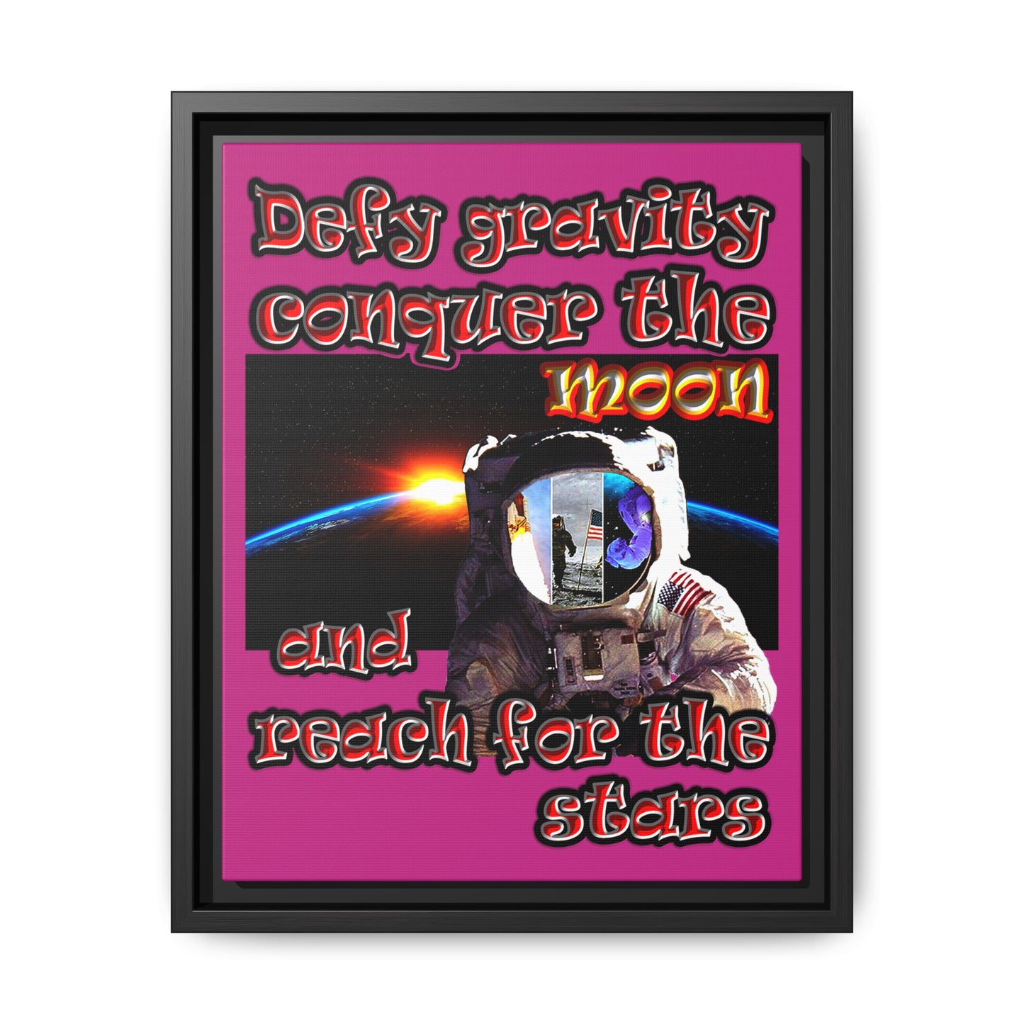 defy conquer reach - framed canvas art (pink)