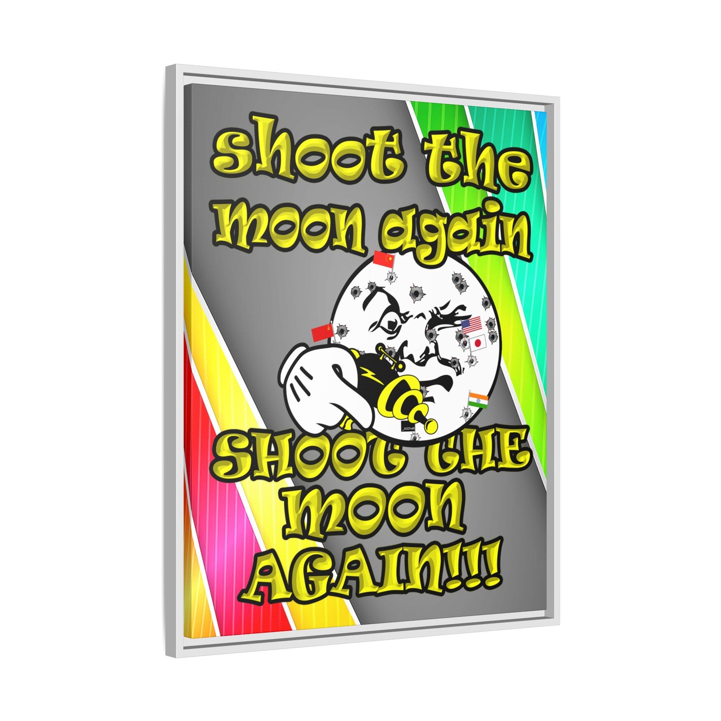 shoot the moon again - framed canvas art (rainbow split)