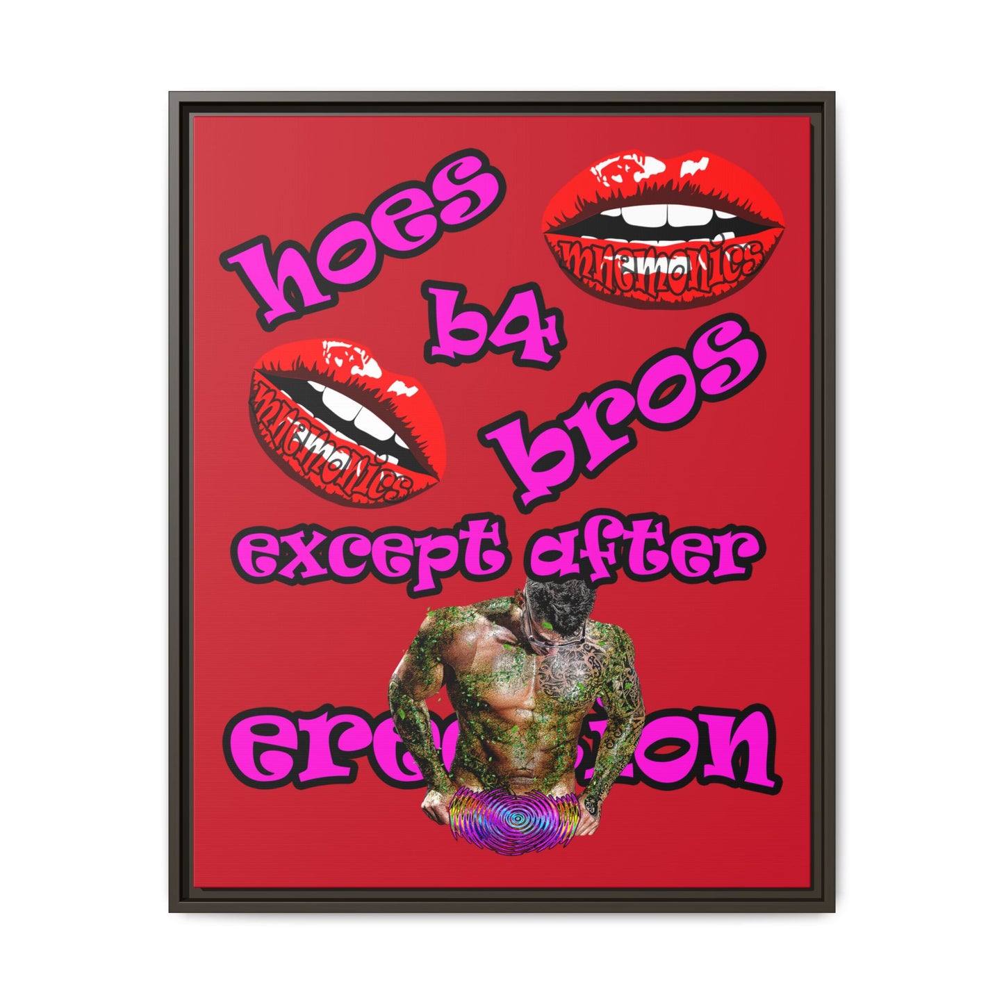 hoes b4 bros - framed canvas art (dark red)