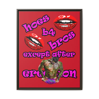 hoes b4 bros - framed canvas art (dark red)