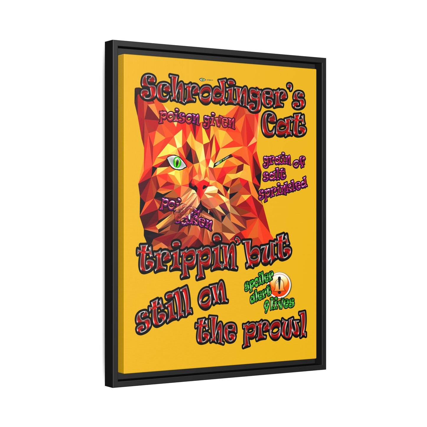 schrodinger's cat - framed canvas art (yellow)