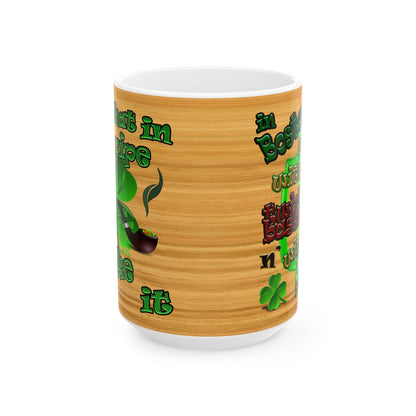 celtics logo - White Mug (butterscotch wood finish)