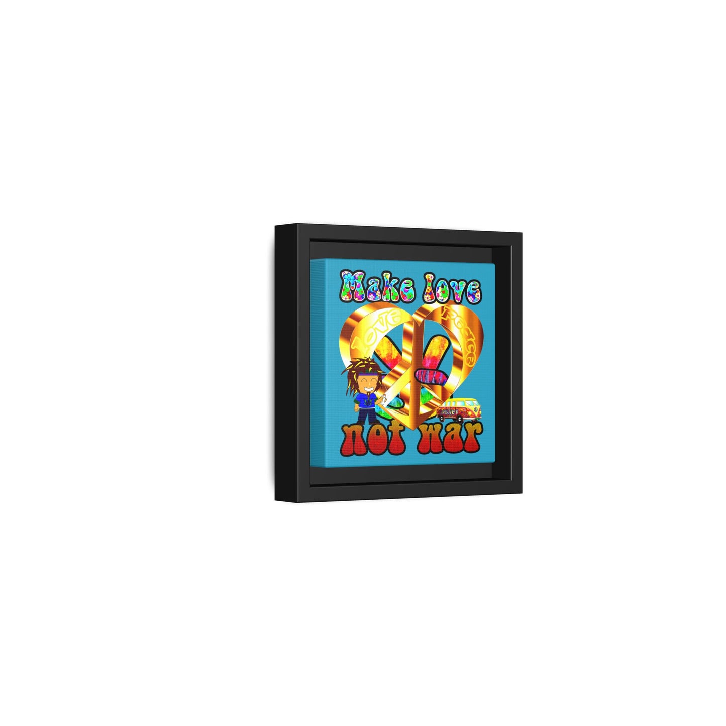 love peace - framed canvas art (turquoise)