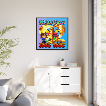 love peace - framed canvas art (light blue-purple wave)