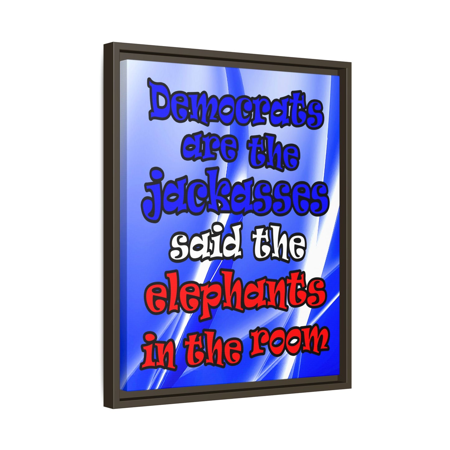 donkeys and elephants - framed canvas art (blue-white wave)