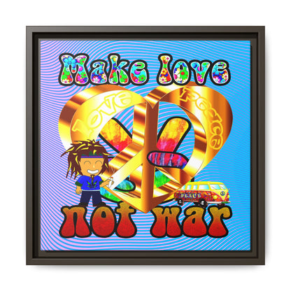 love peace - framed canvas art (light blue-purple wave)
