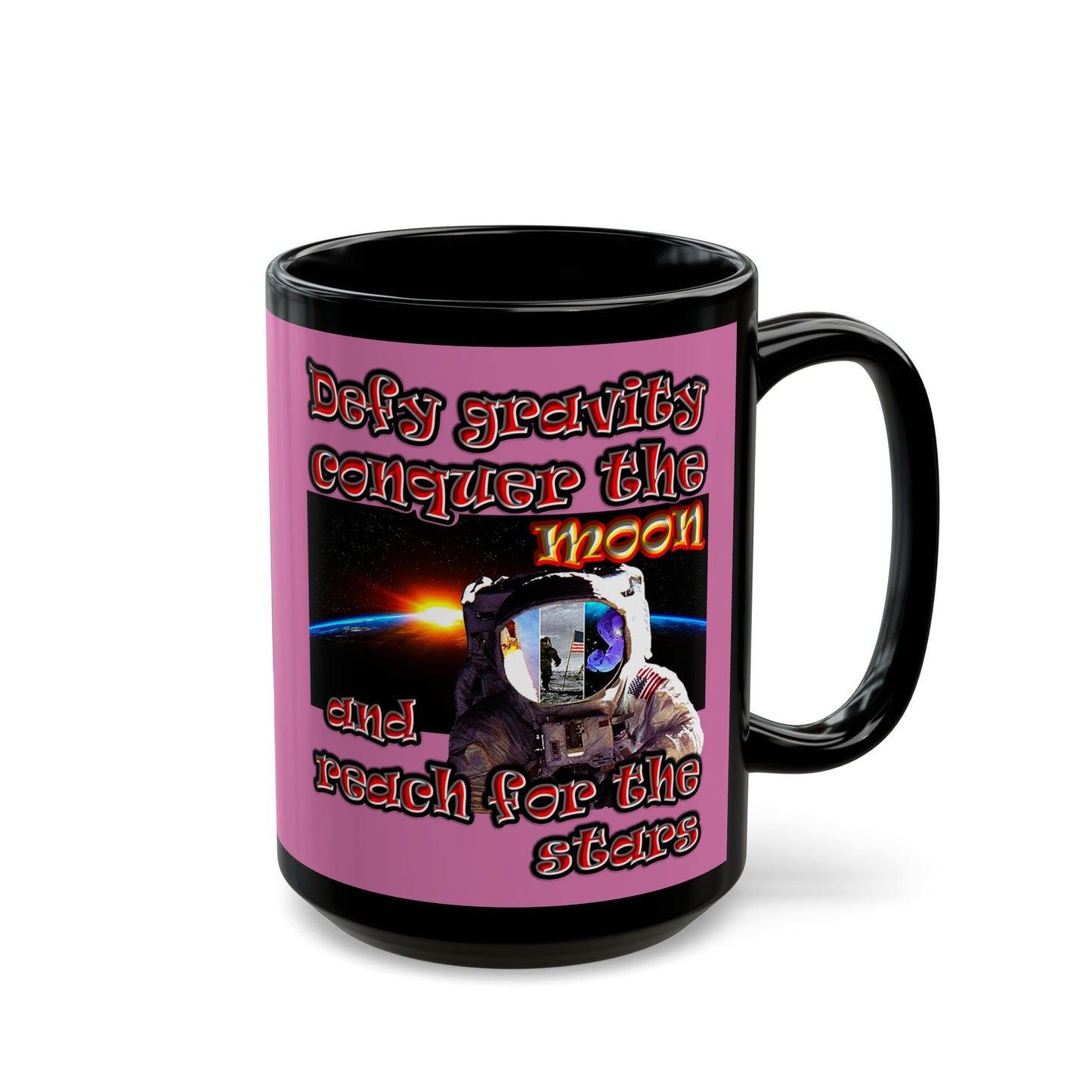 defy conquer reach - Black Mug (light pink)