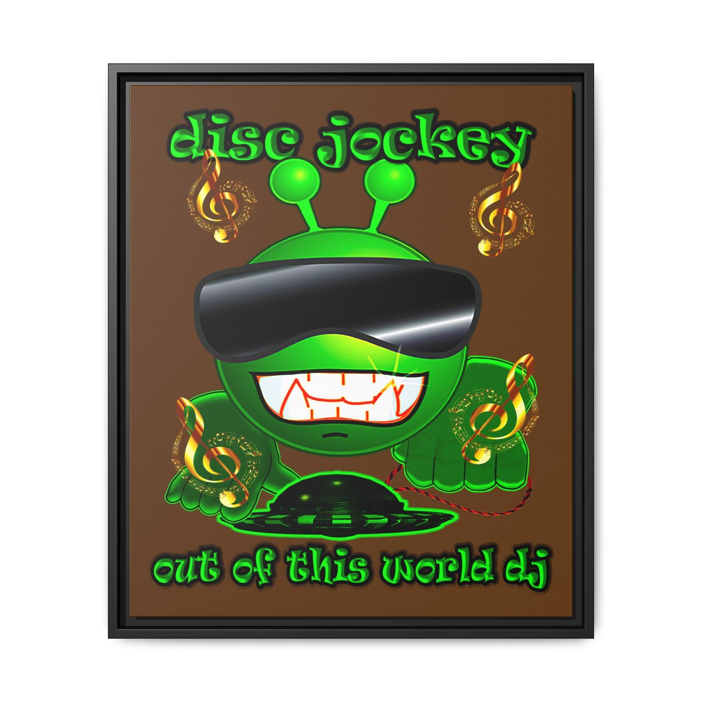 disc jockey - framed canvas art (brown)