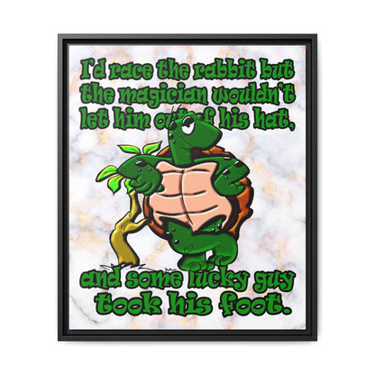 turtle race - framed canvas art (white marble)