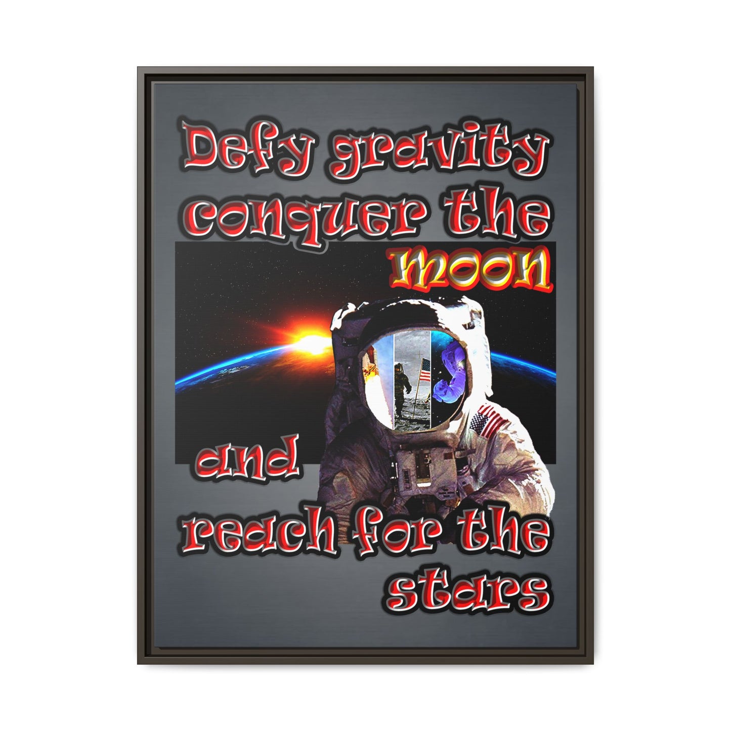 defy conquer reach - framed canvas art (grey-light grey)