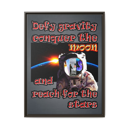 defy conquer reach - framed canvas art (grey-light grey)