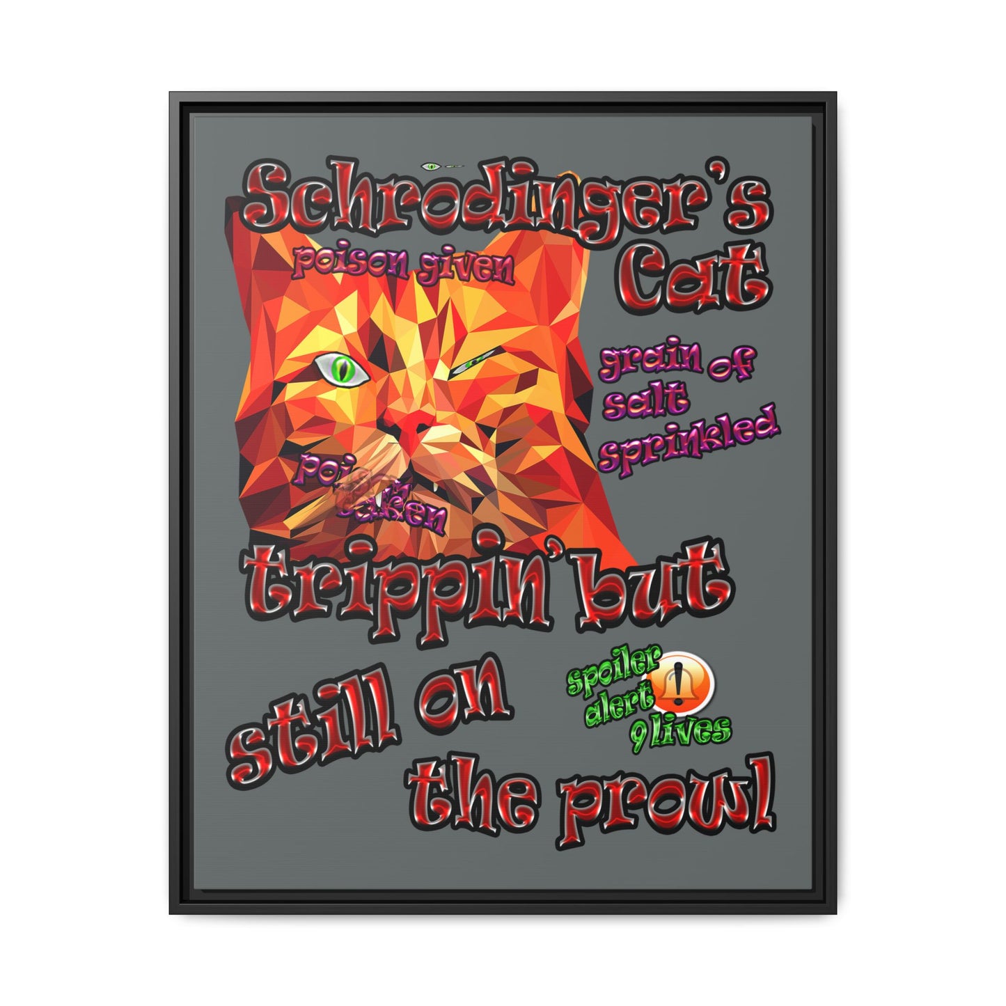 schrodinger's cat - framed canvas art (dark grey)
