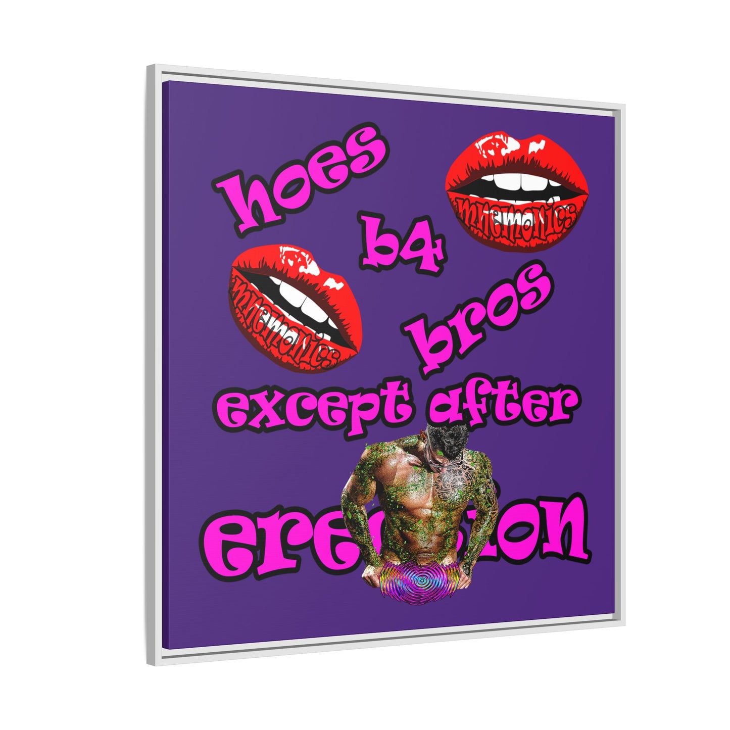 hoes b4 bros - framed canvas art (purple)