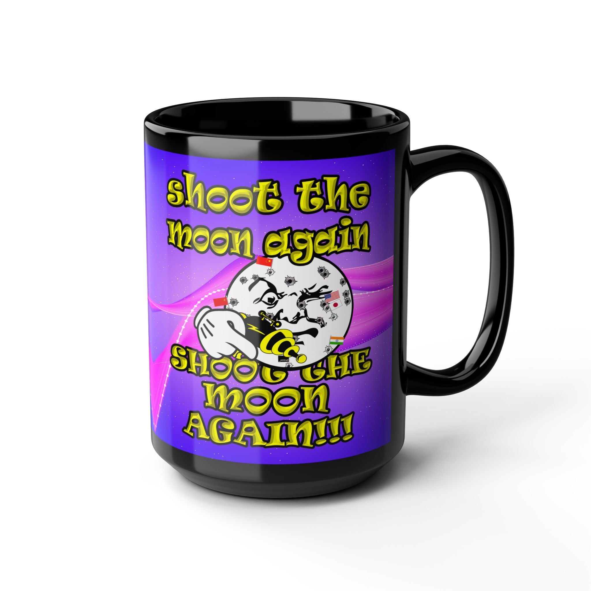 shoot the moon again - Black Mug (purple-pink wave)
