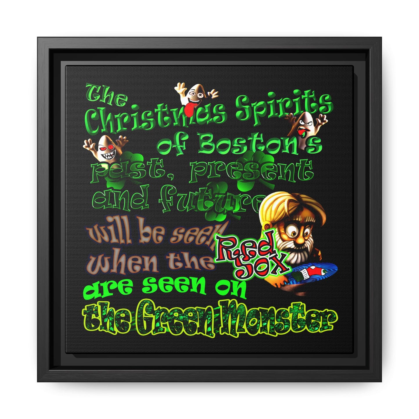 christmas spirits of boston - framed canvas art (black)