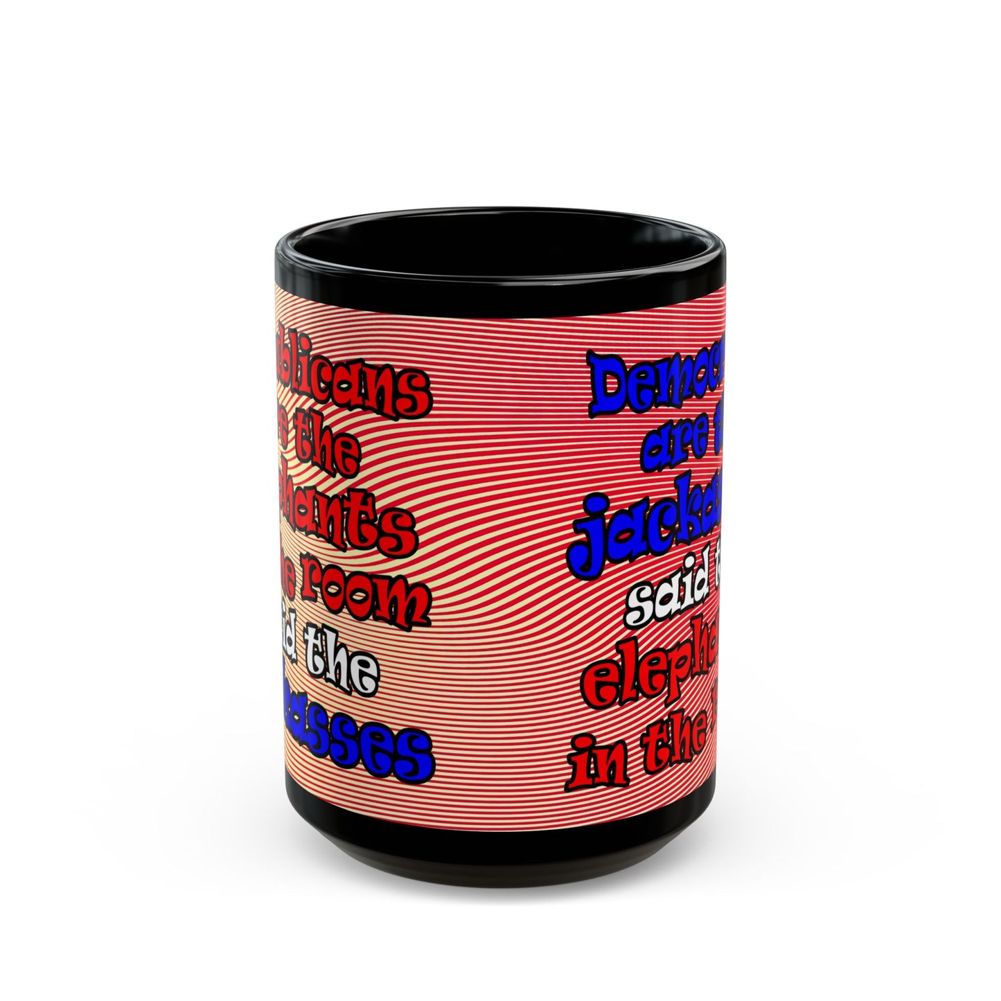 donkeys and elephants - Black Mug (yellow-orange wave)
