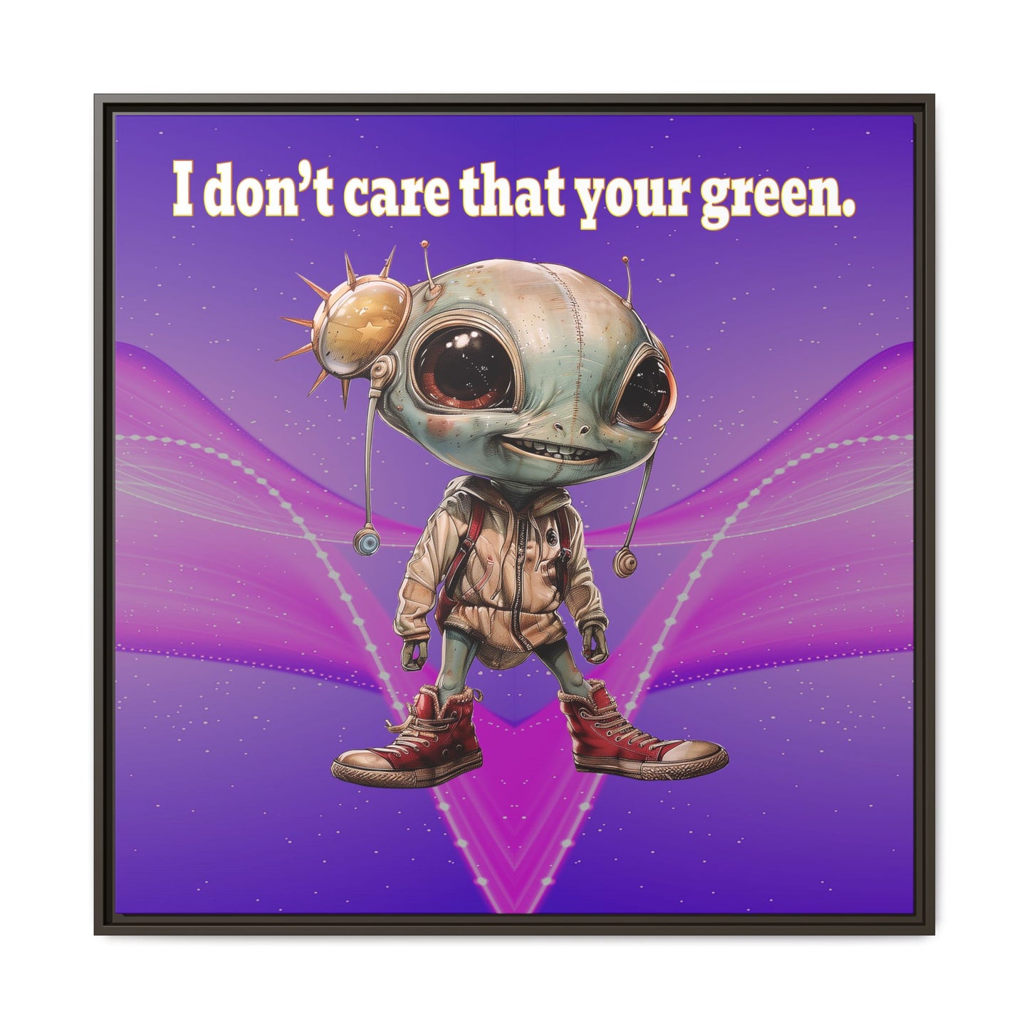 I don't care that your green - framed canvas art (purple-pink wave)