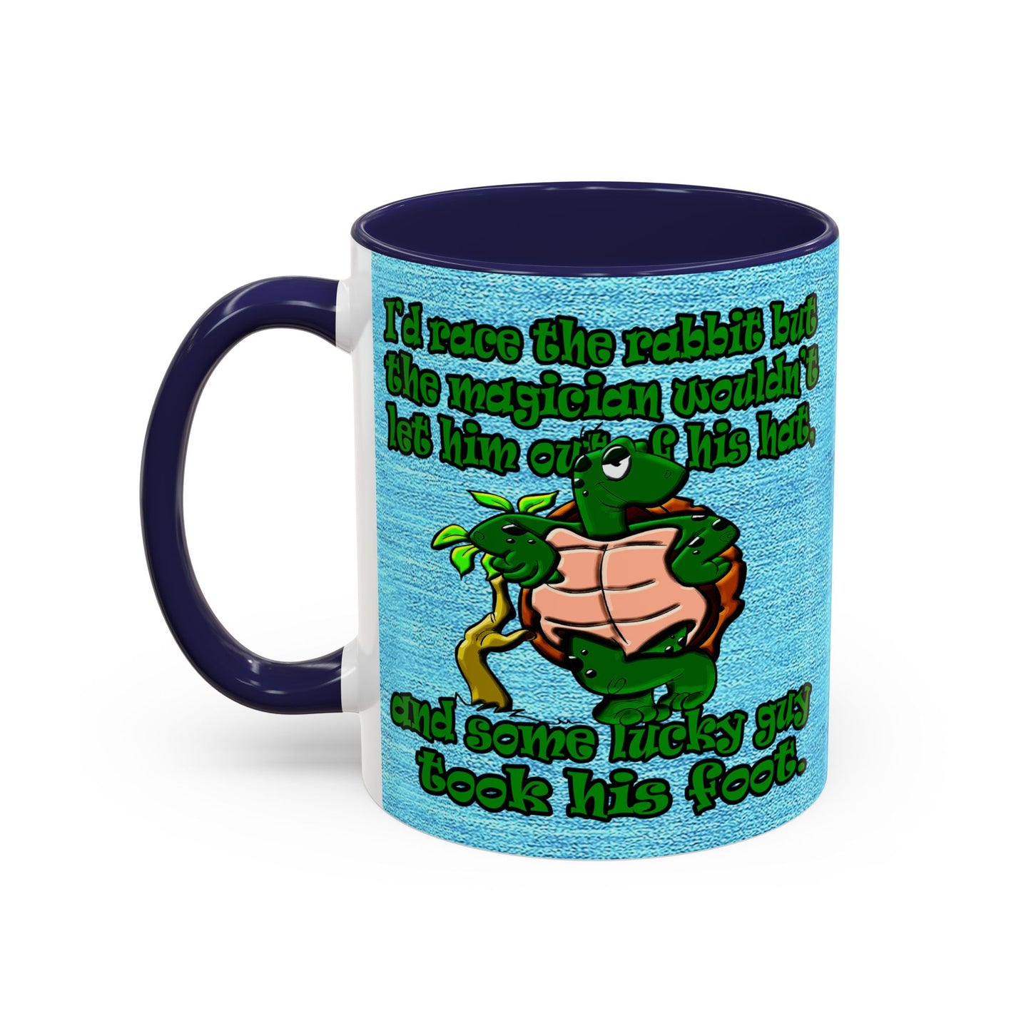 turtle race - Accent Mug (faded dark blue)