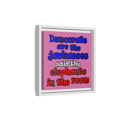 donkeys and elephants - framed canvas art (light pink)