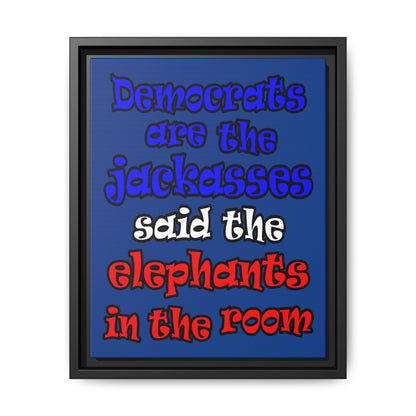 donkeys and elephants - framed canvas art (dark blue)