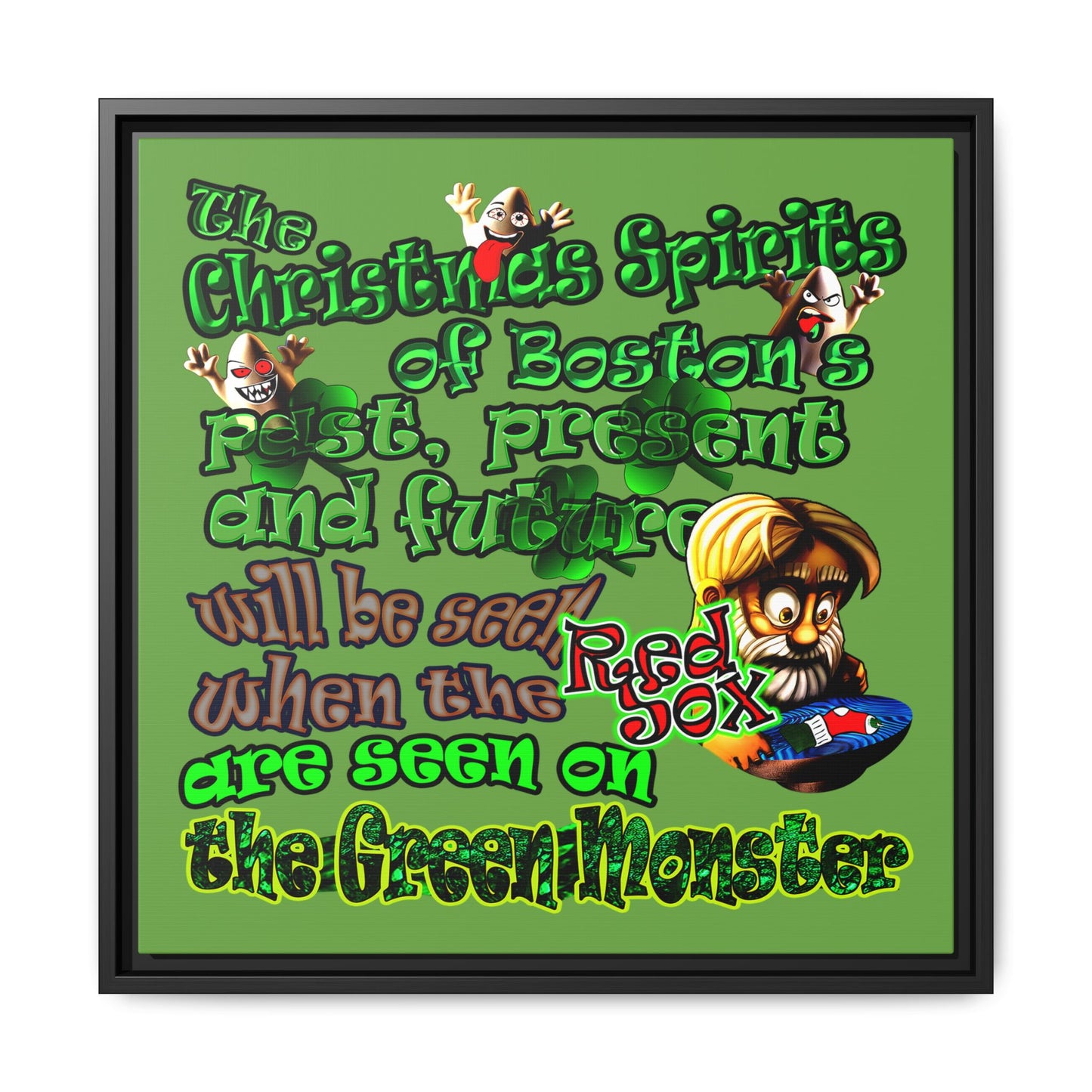 christmas spirits of boston - framed canvas art (green)