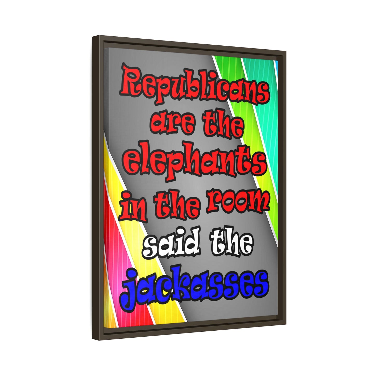 donkeys and elephants - framed canvas art (rainbow split)