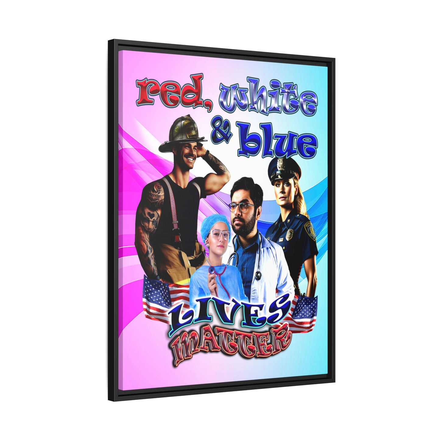 rw&b lives matter - framed canvas art (light blue-pink wave)