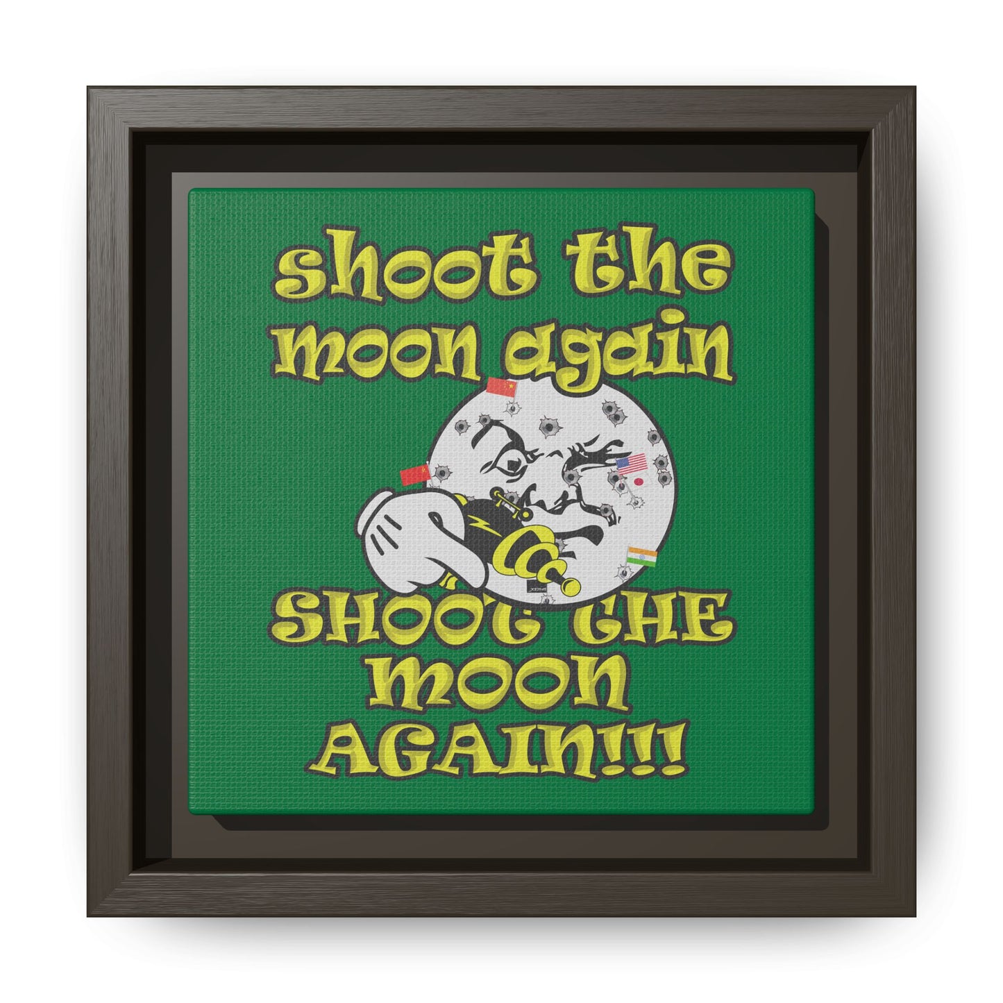 shoot the moon again - framed canvas art (dark green)